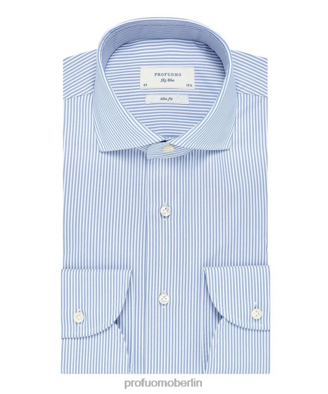 Kleidung de Profuomo Männer Gestreiftes Royal-Twill-Hemd Blau BR44218