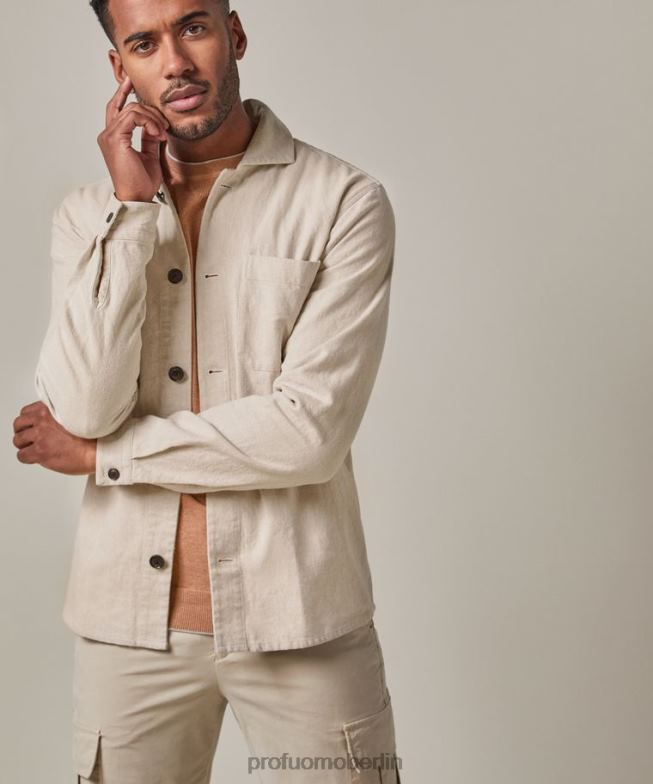 Kleidung de Profuomo Männer Hemd aus Leinen-Baumwolle Beige BR442387