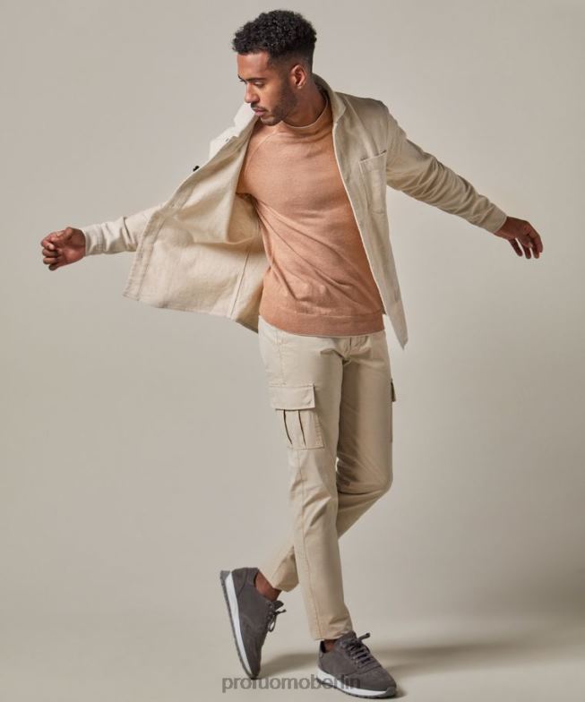 Kleidung de Profuomo Männer Hemd aus Leinen-Baumwolle Beige BR442387