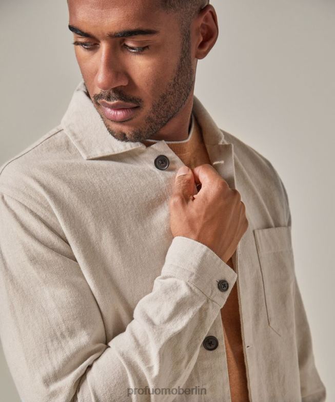 Kleidung de Profuomo Männer Hemd aus Leinen-Baumwolle Beige BR442387