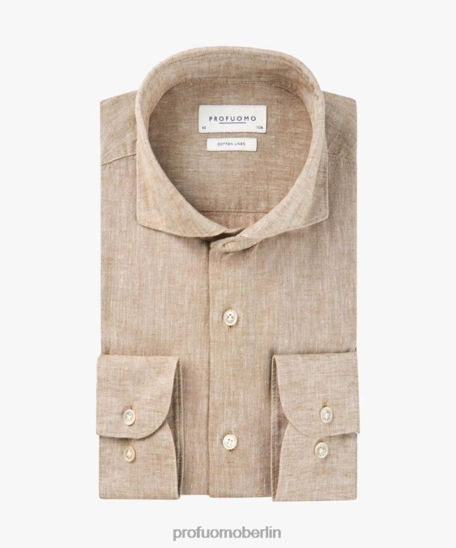Kleidung de Profuomo Männer Hemd aus Leinen-Baumwolle Beige BR44243