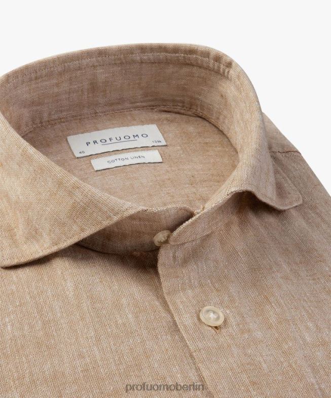 Kleidung de Profuomo Männer Hemd aus Leinen-Baumwolle Beige BR44243