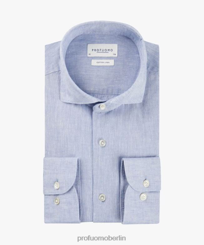 Kleidung de Profuomo Männer Hemd aus Leinen-Baumwolle Blau BR44233