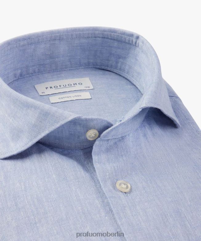 Kleidung de Profuomo Männer Hemd aus Leinen-Baumwolle Blau BR44233