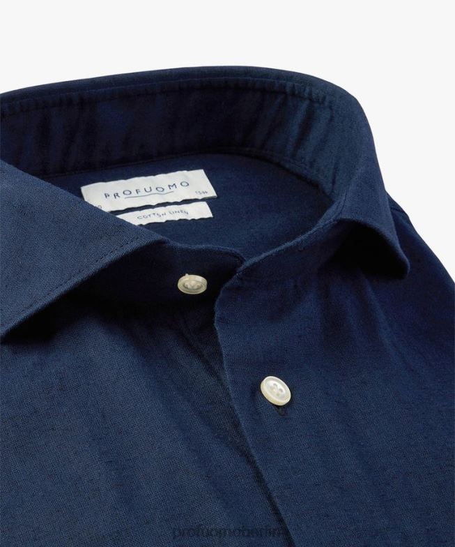 Kleidung de Profuomo Männer Hemd aus Leinen-Baumwolle Marine BR44242