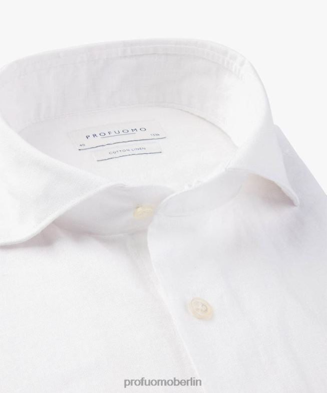 Kleidung de Profuomo Männer Hemd aus Leinen-Baumwolle Weiß BR44219