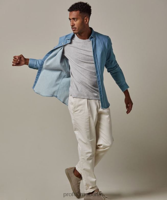Kleidung de Profuomo Männer Jeanshemd mit Knopfleiste Blau BR44259