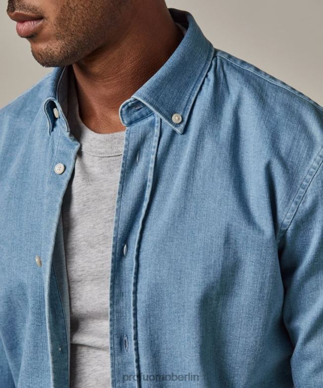 Kleidung de Profuomo Männer Jeanshemd mit Knopfleiste Blau BR44259