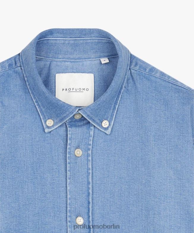 Kleidung de Profuomo Männer Jeanshemd mit Knopfleiste Blau BR44259