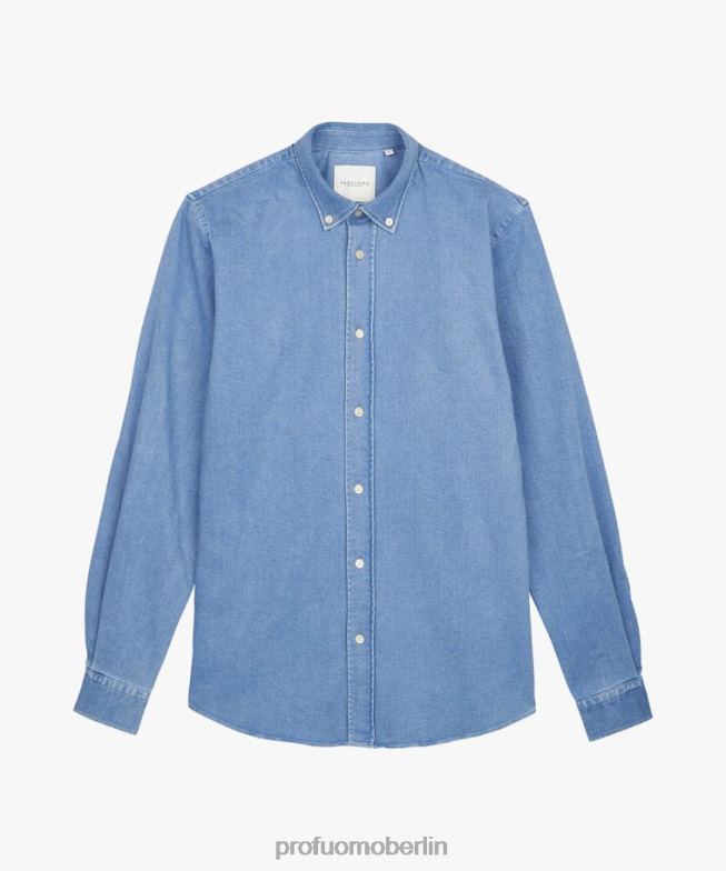 Kleidung de Profuomo Männer Jeanshemd mit Knopfleiste Blau BR44259