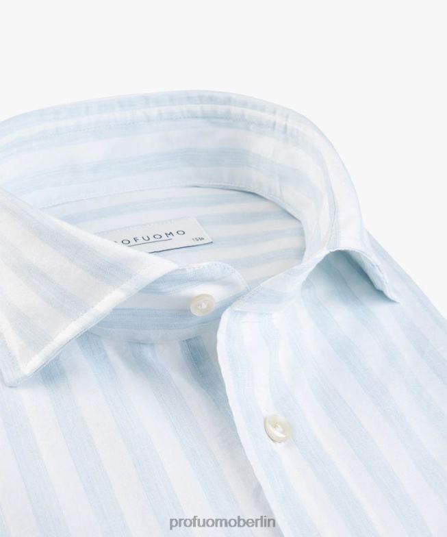 Kleidung de Profuomo Männer Melange-gestreiftes Hemd Blau BR44273