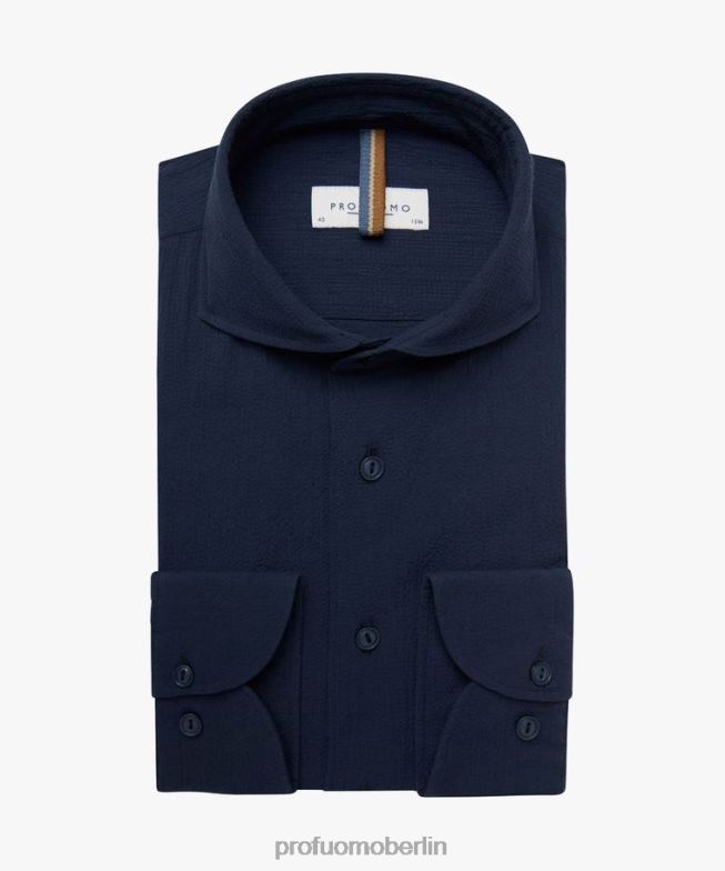 Kleidung de Profuomo Männer Seersucker-Hemd Marine BR44269
