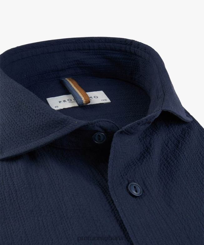 Kleidung de Profuomo Männer Seersucker-Hemd Marine BR44269