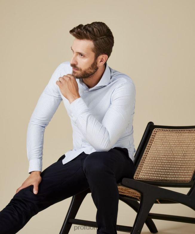 Kleidung de Profuomo Männer Gestreiftes japanisches Strickhemd weiß Blau BR442115