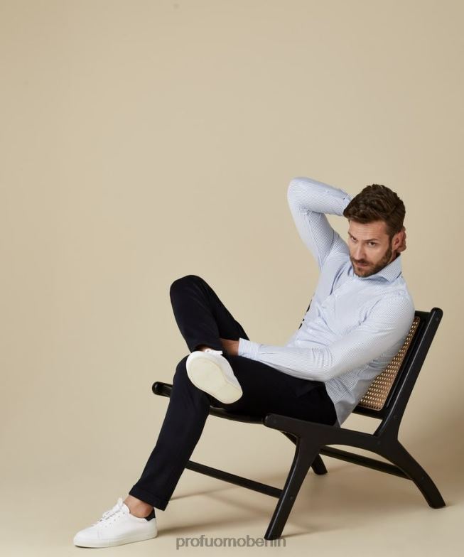 Kleidung de Profuomo Männer Gestreiftes japanisches Strickhemd weiß Blau BR442115