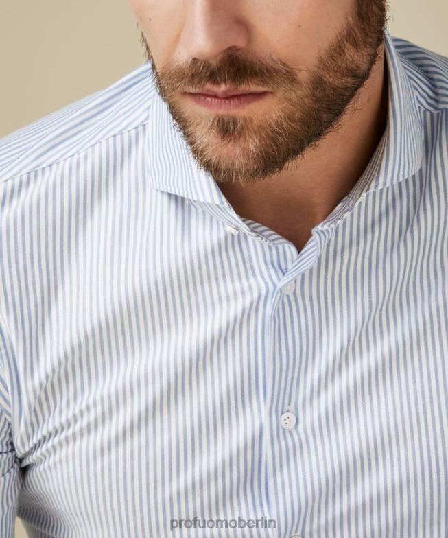 Kleidung de Profuomo Männer Gestreiftes japanisches Strickhemd weiß Blau BR442115