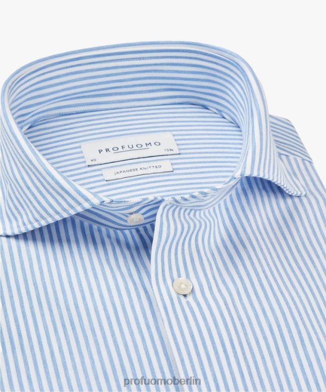 Kleidung de Profuomo Männer Gestreiftes japanisches Strickhemd weiß Blau BR442115