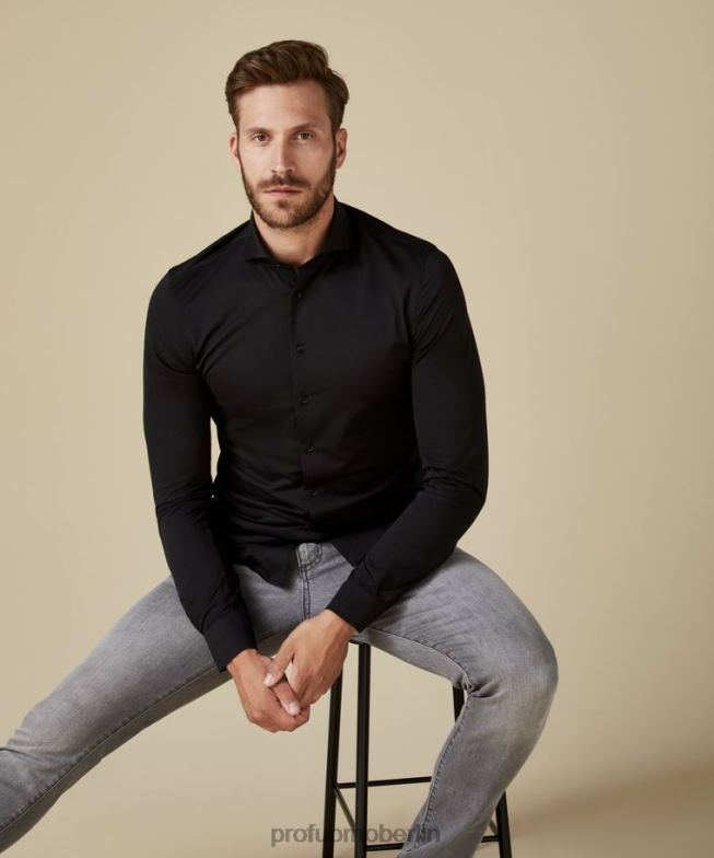 Kleidung de Profuomo Männer japanisches Strickhemd Schwarz BR442119