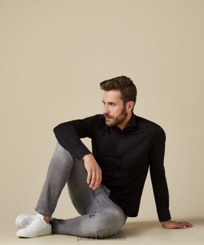 Kleidung de Profuomo Männer japanisches Strickhemd Schwarz BR442119