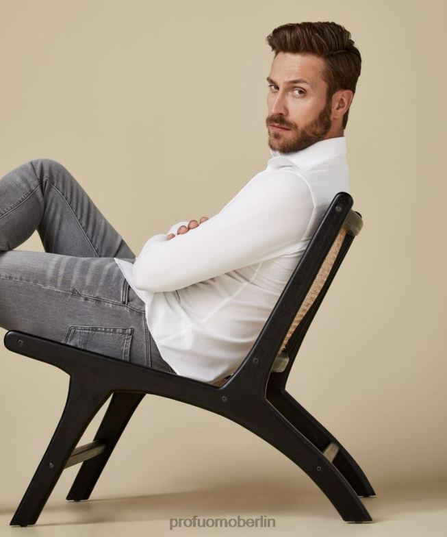 Kleidung de Profuomo Männer japanisches Strickhemd Weiß BR442114