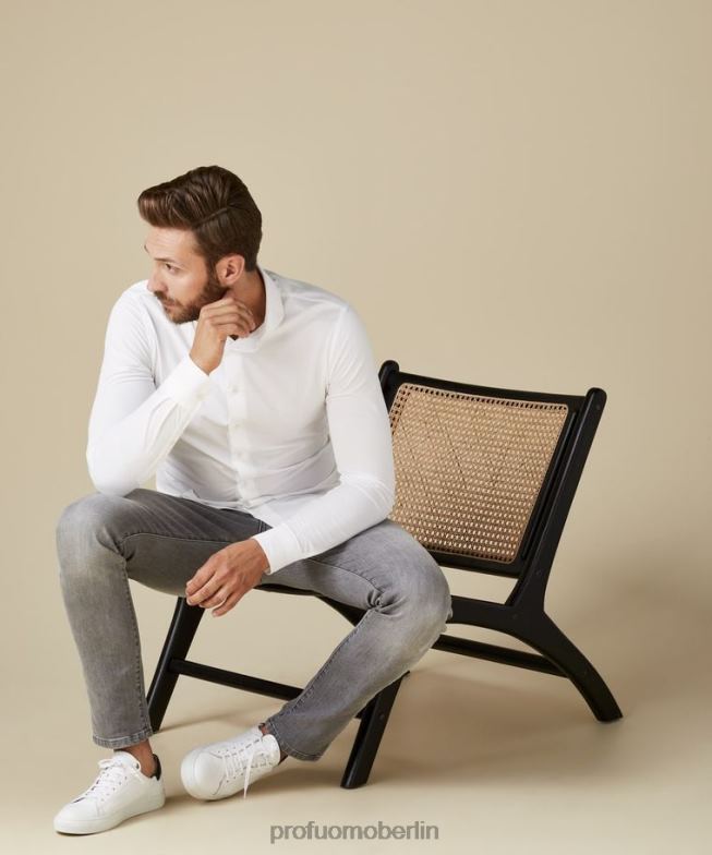 Kleidung de Profuomo Männer japanisches Strickhemd Weiß BR442114