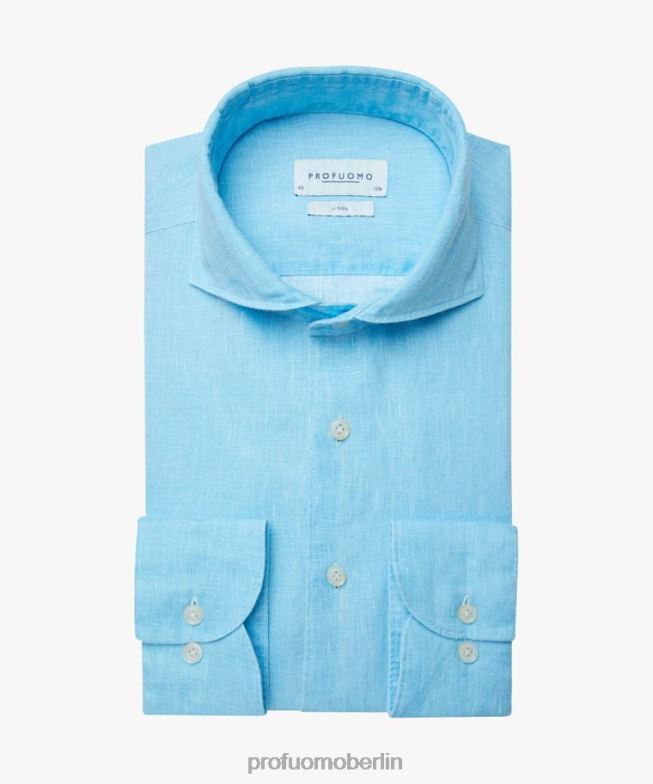 Kleidung de Profuomo Männer Beschichtetes Leinenhemd Aqua BR44286