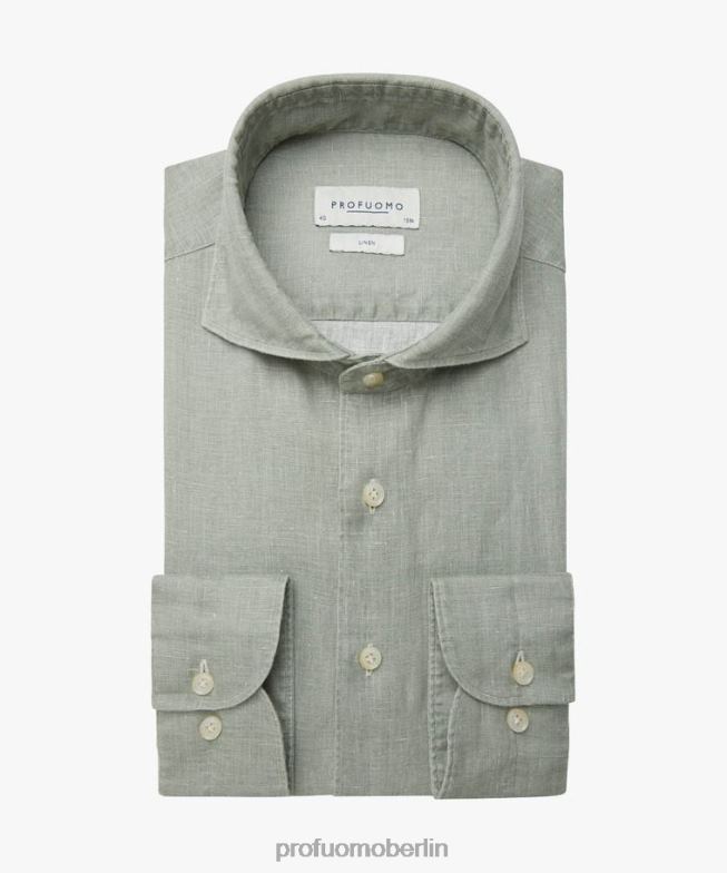 Kleidung de Profuomo Männer Beschichtetes Leinenhemd Grün BR44285