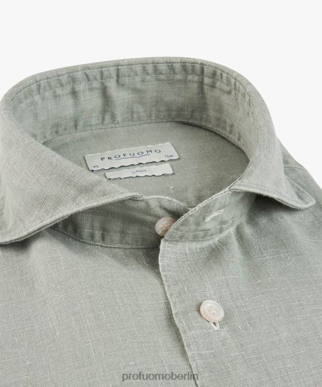 Kleidung de Profuomo Männer Beschichtetes Leinenhemd Grün BR44285