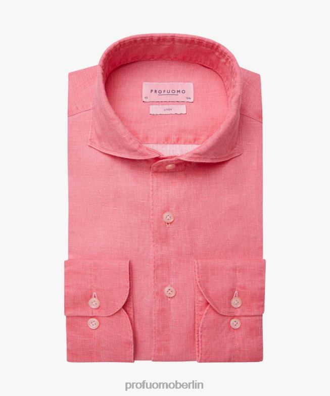 Kleidung de Profuomo Männer Beschichtetes Leinenhemd Rosa BR44262