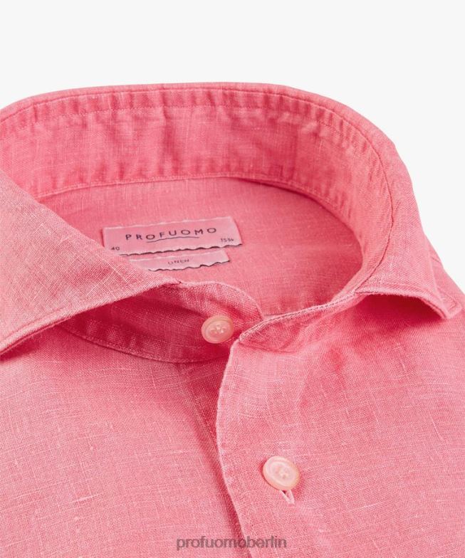 Kleidung de Profuomo Männer Beschichtetes Leinenhemd Rosa BR44262