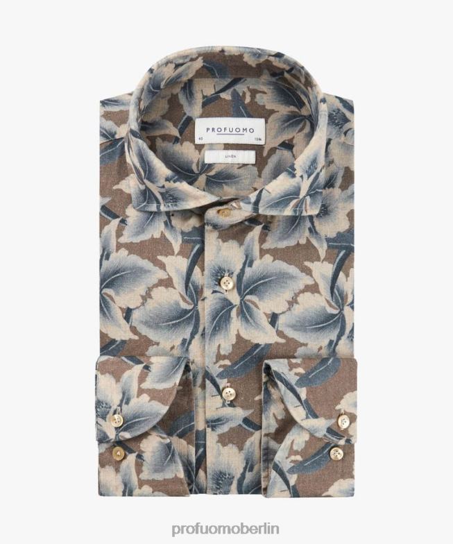 Kleidung de Profuomo Männer Hemd mit Leinendruck Beige BR44245