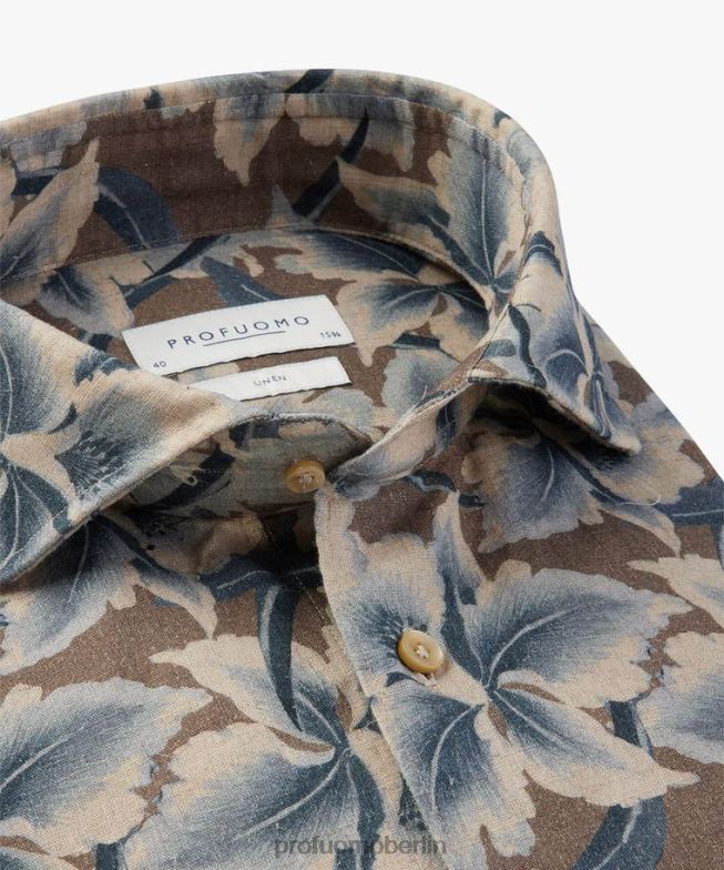 Kleidung de Profuomo Männer Hemd mit Leinendruck Beige BR44245