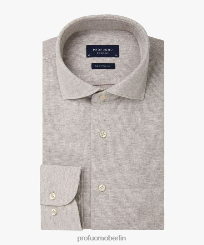 Kleidung de Profuomo Männer Melange-Strickhemd Beige BR44239