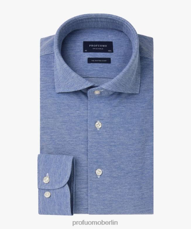 Kleidung de Profuomo Männer Melange-Strickhemd Blau BR44215