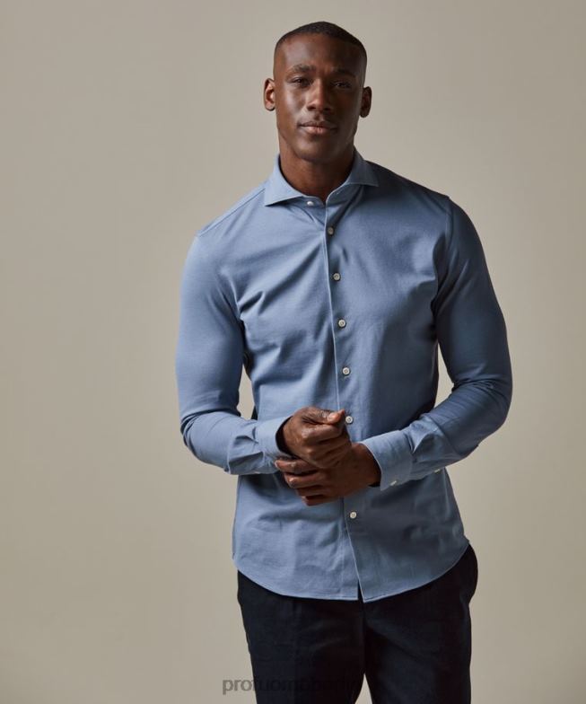 Kleidung de Profuomo Männer gestricktes Hemd Blau BR442141