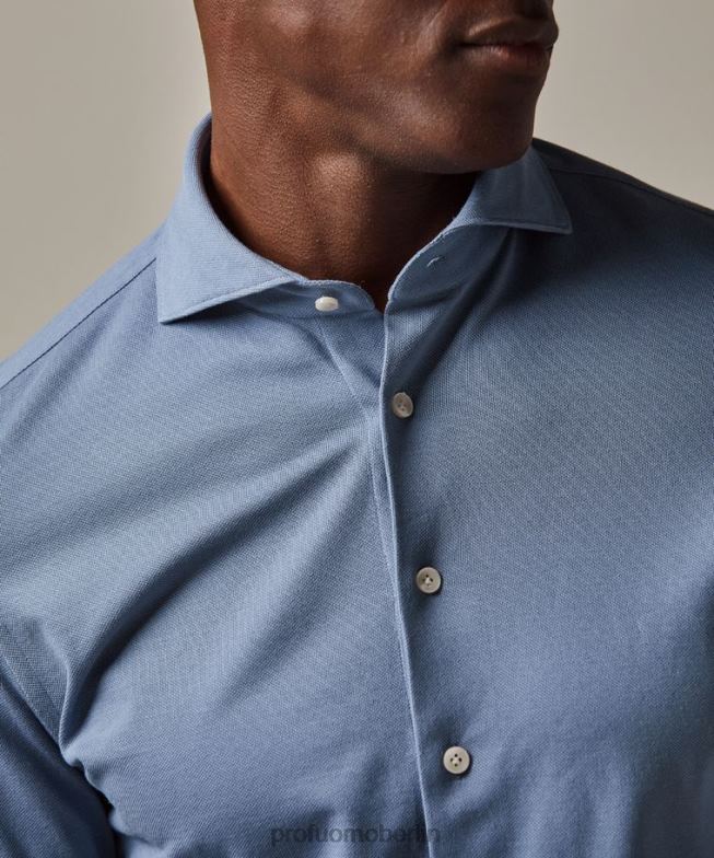 Kleidung de Profuomo Männer gestricktes Hemd Blau BR442141