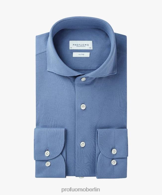 Kleidung de Profuomo Männer gestricktes Hemd Blau BR442141