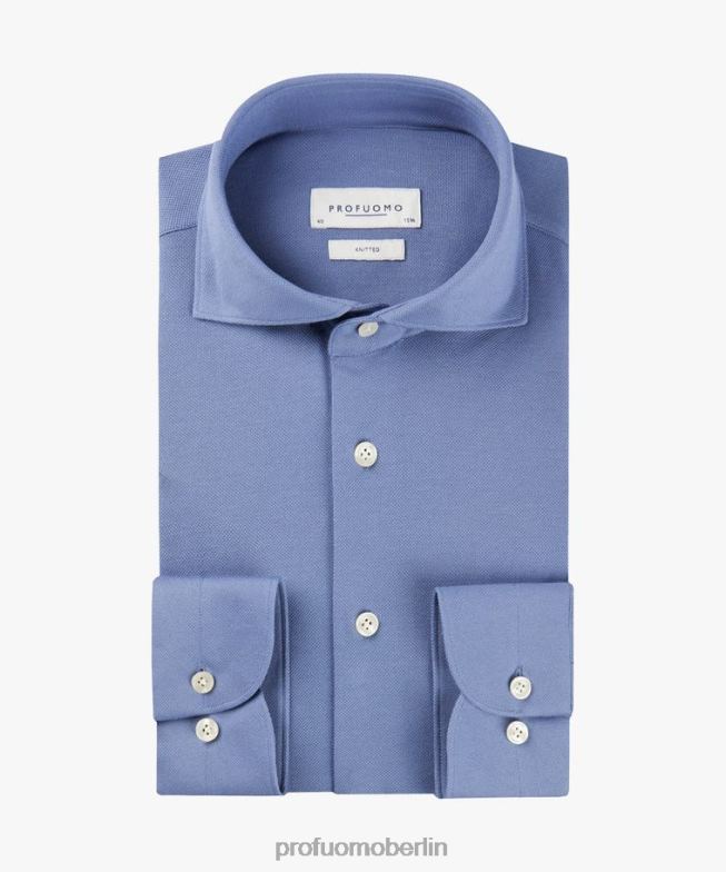Kleidung de Profuomo Männer gestricktes Hemd Mittelblau BR44226