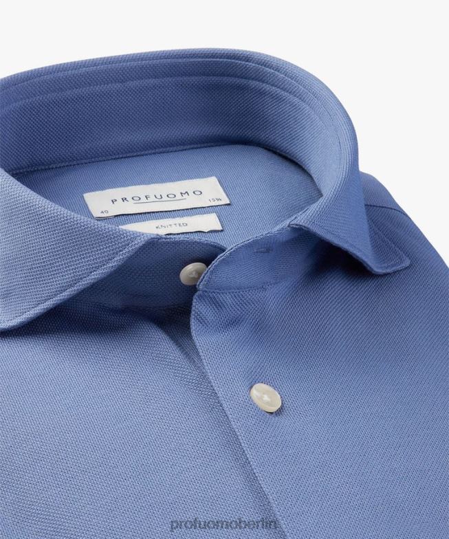 Kleidung de Profuomo Männer gestricktes Hemd Mittelblau BR44226