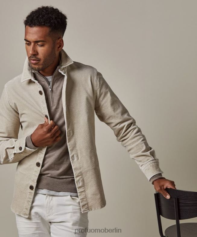 Kleidung de Profuomo Männer Beschichtetes Cord-Overshirt Beige BR442391