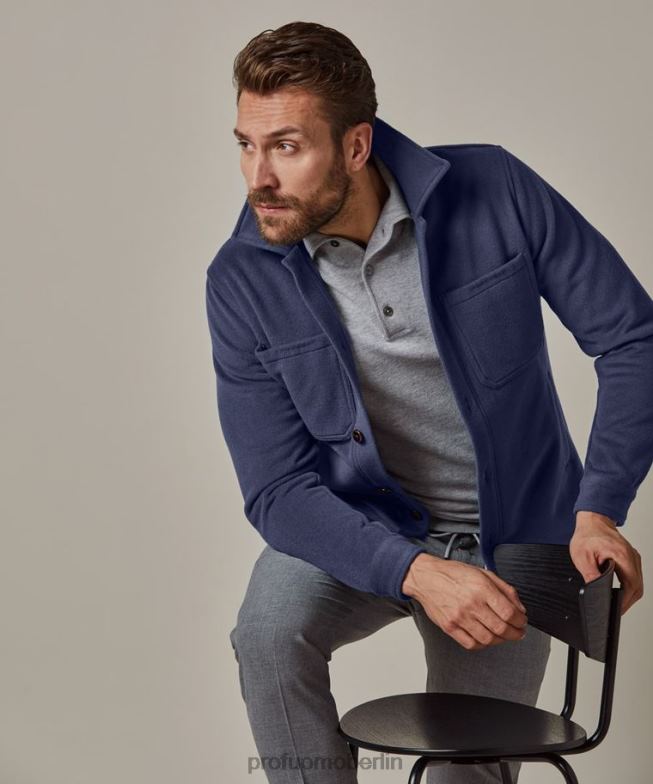 Kleidung de Profuomo Männer Flanell-Overshirt Mittelblau BR442375