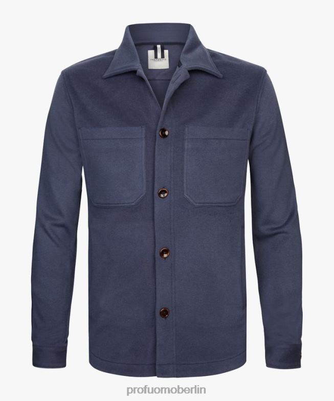 Kleidung de Profuomo Männer Flanell-Overshirt Mittelblau BR442375