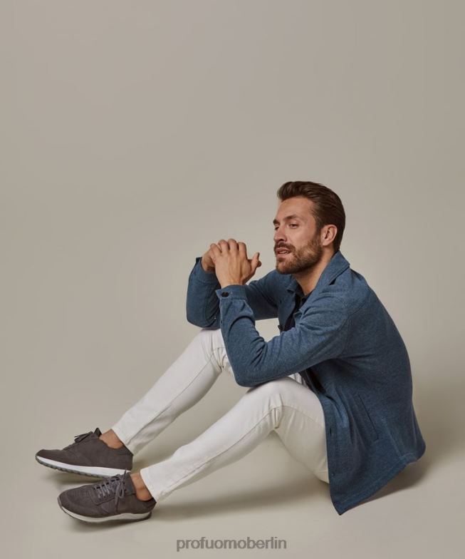 Kleidung de Profuomo Männer Gestricktes Überhemd Blau BR442382