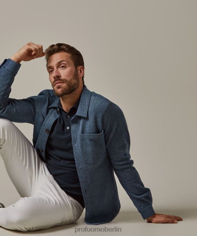 Kleidung de Profuomo Männer Gestricktes Überhemd Blau BR442382