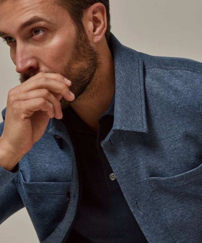 Kleidung de Profuomo Männer Gestricktes Überhemd Blau BR442382