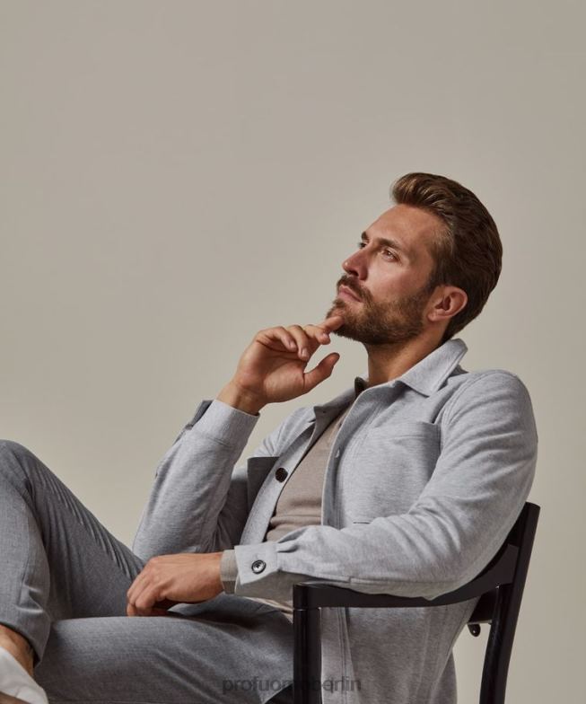Kleidung de Profuomo Männer Gestricktes Überhemd grau BR442388