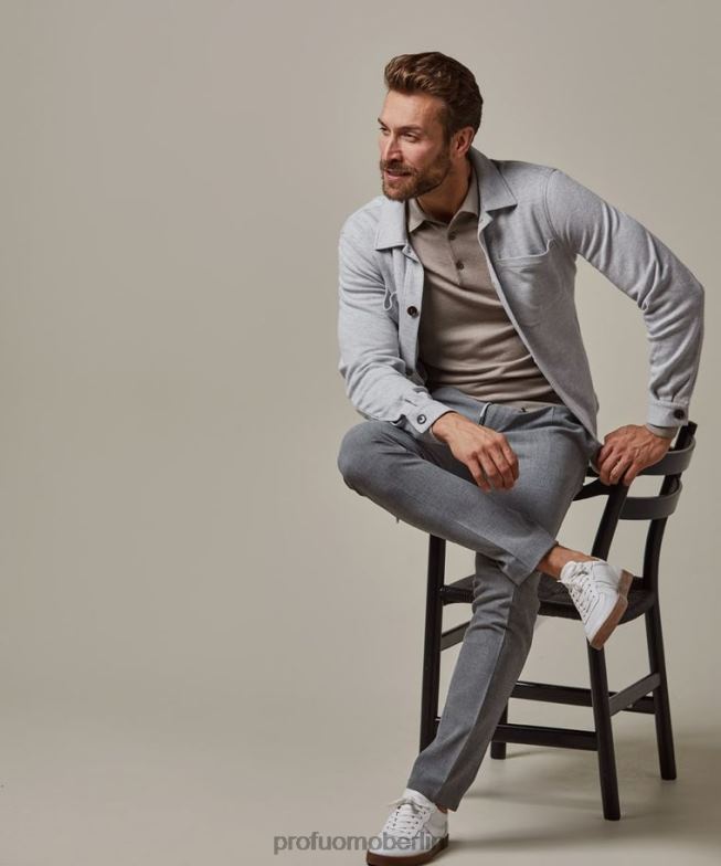 Kleidung de Profuomo Männer Gestricktes Überhemd grau BR442388