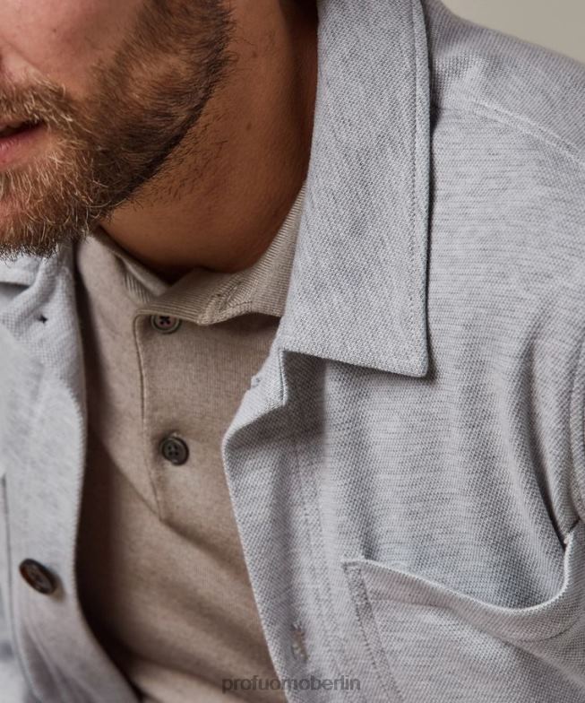 Kleidung de Profuomo Männer Gestricktes Überhemd grau BR442388