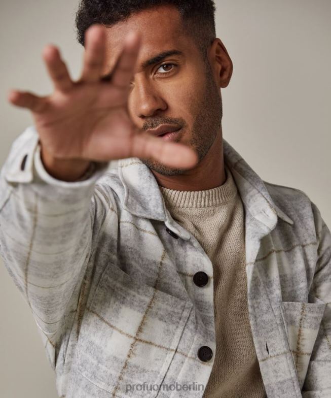 Kleidung de Profuomo Männer Kariertes Überhemd cremefarben BR442376