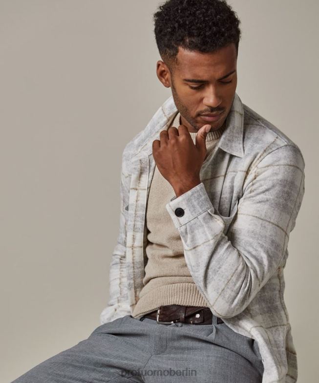 Kleidung de Profuomo Männer Kariertes Überhemd cremefarben BR442376